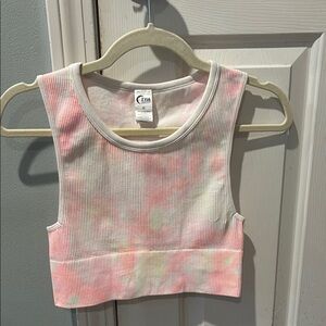 ZYIA Pink and White Athletic Crop Top with Crew Neck